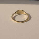 14k solid gold signet pinky ring, side view, high-polish