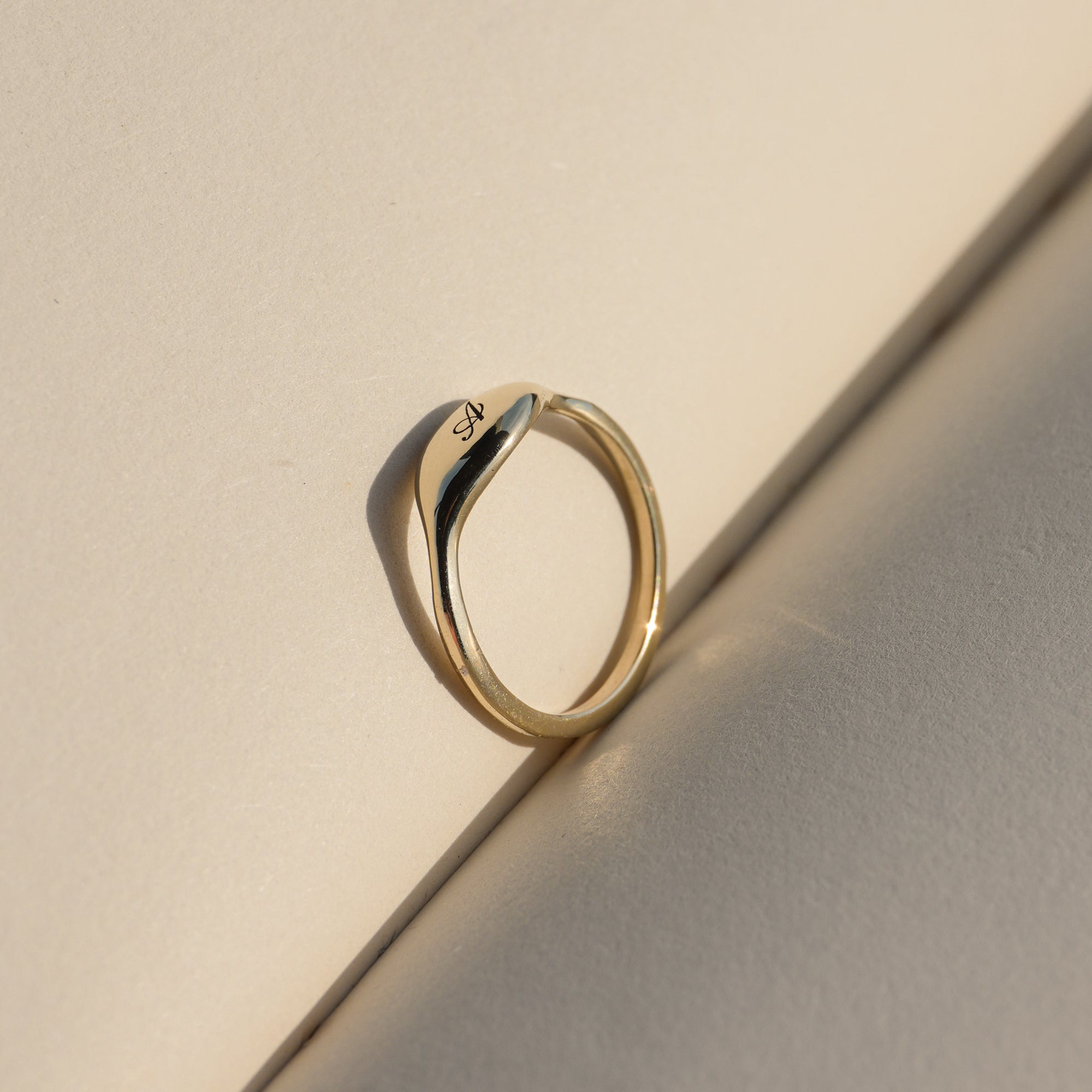 Dainty 14k solid gold personalized signet ring By Vivi Ami